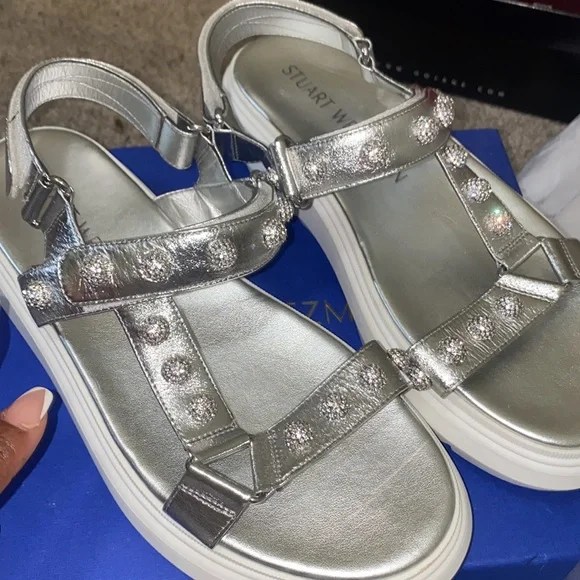 Silver crystal sandals. Thick sole Very comfy. Worn once Pristine condition - Picture 5 of 6